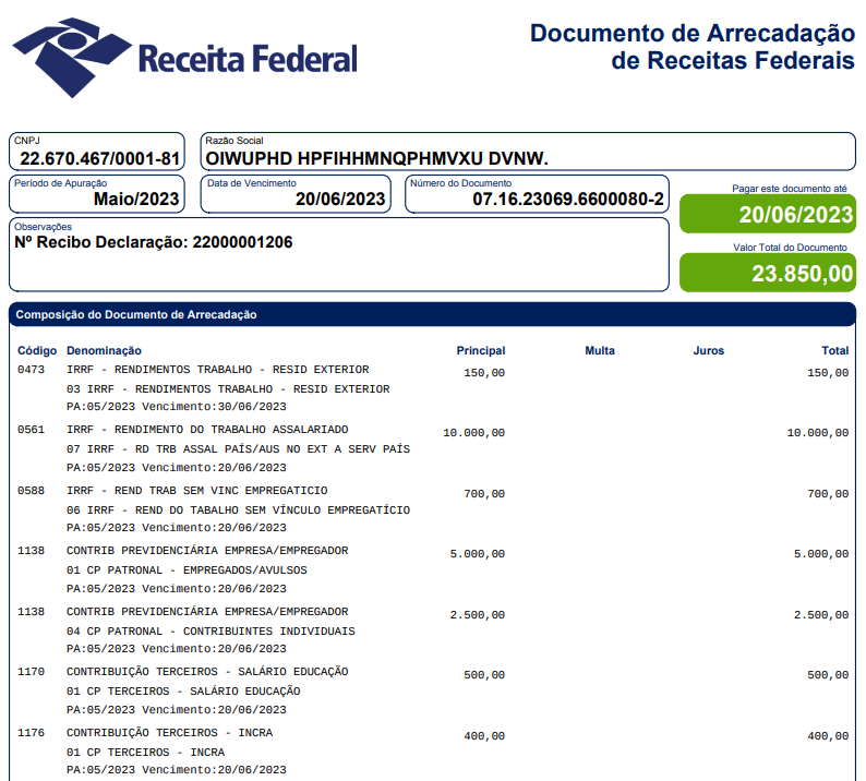 DARF na importação  Número de Referência