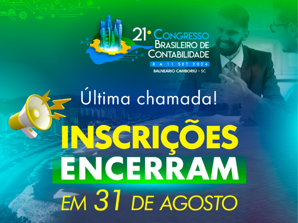 Os interessados em participar da 21ª edição do Congresso Brasileiro de Contabilidade (CBC) têm até o dia 31 de agosto para garantir suas vagas. As inscrições para o evento, que acontece de 8 a 11 de setembro em Balneário Camboriú/SC, serão encerradas no próximo sábado. A iniciativa é considerada o maior encontro contábil da América Latina e reunirá mais de 5 mil participantes do Brasil e do exterior.